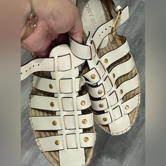 Tory Burch Cream Leather Studded Espadrilles - Picture 2 of 6